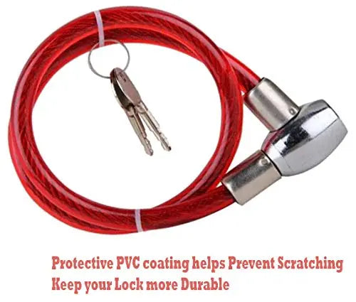 Durable Key Cable Lock for Versatile Security – Ideal for Helmets, Luggage, Cylinders & More (Red) Xinor HelmetXinor Helmet ISI Certified By Xinor