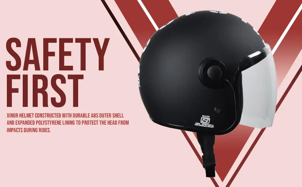 Open face Helmet for Motorcycle ISI certified Helmet with Long Visor for Men & Women -Medium (MT Black) Xinor HelmetXinor Helmet ISI Certified By Xinor