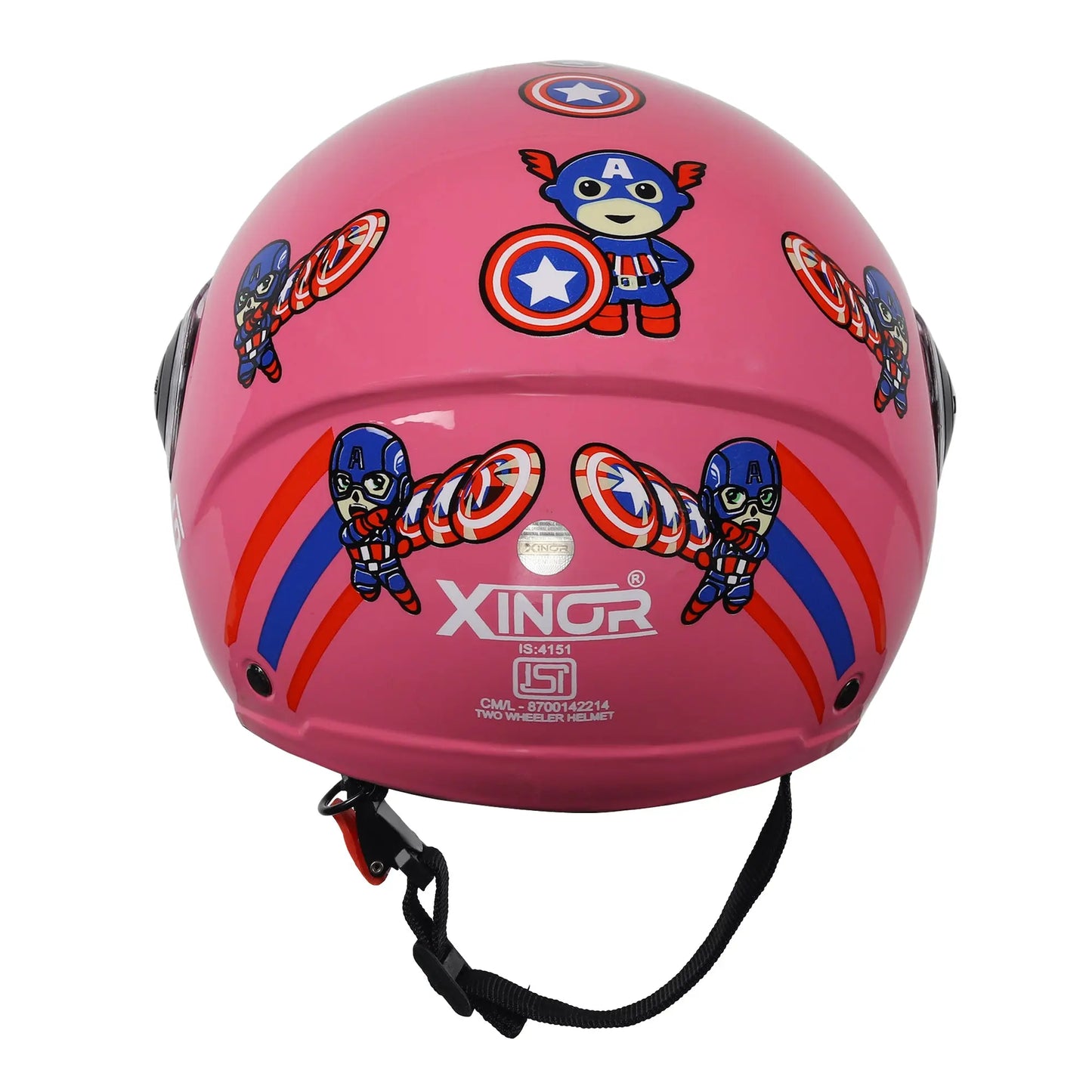 Kids' Open-Face Helmet by Xinor with Captain America Sticker – ISI Certified (Pink) Xinor HelmetXinor Helmet ISI Certified By Xinor
