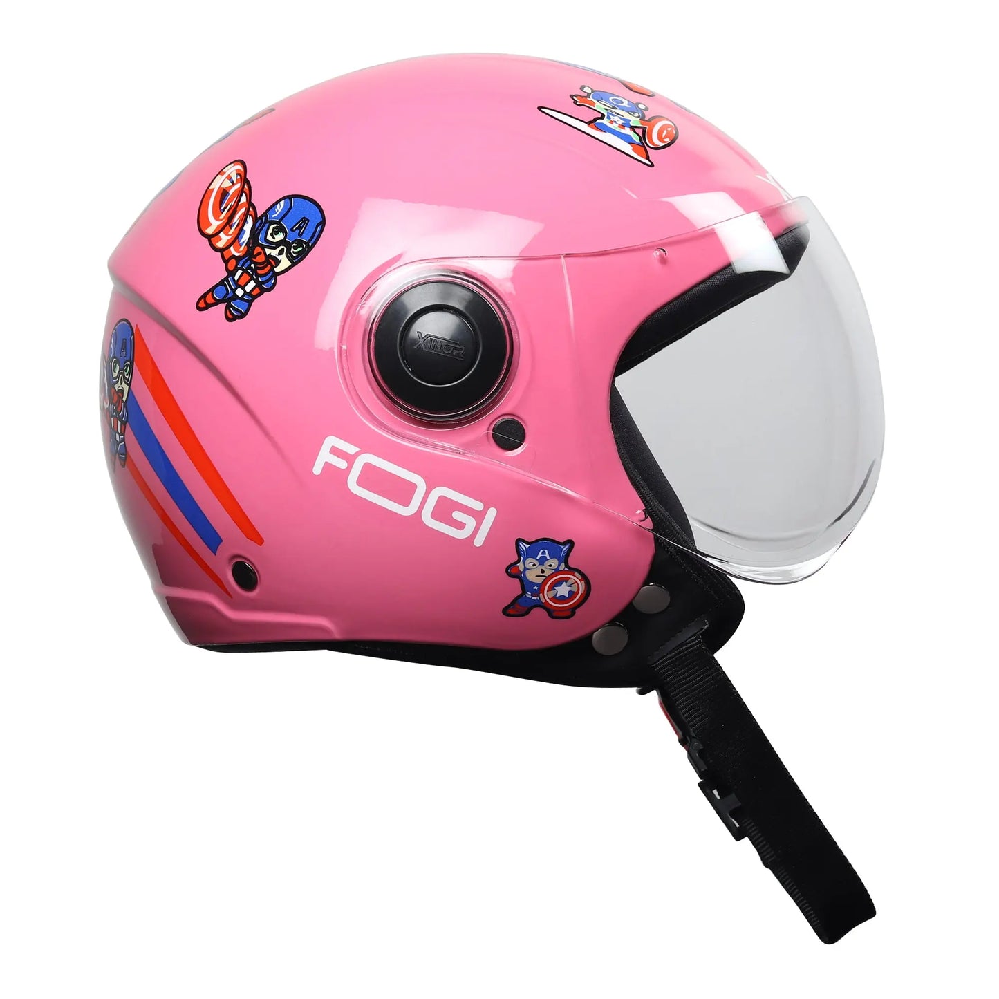 Kids' Open-Face Helmet by Xinor with Captain America Sticker – ISI Certified (Pink) Xinor HelmetXinor Helmet ISI Certified By Xinor