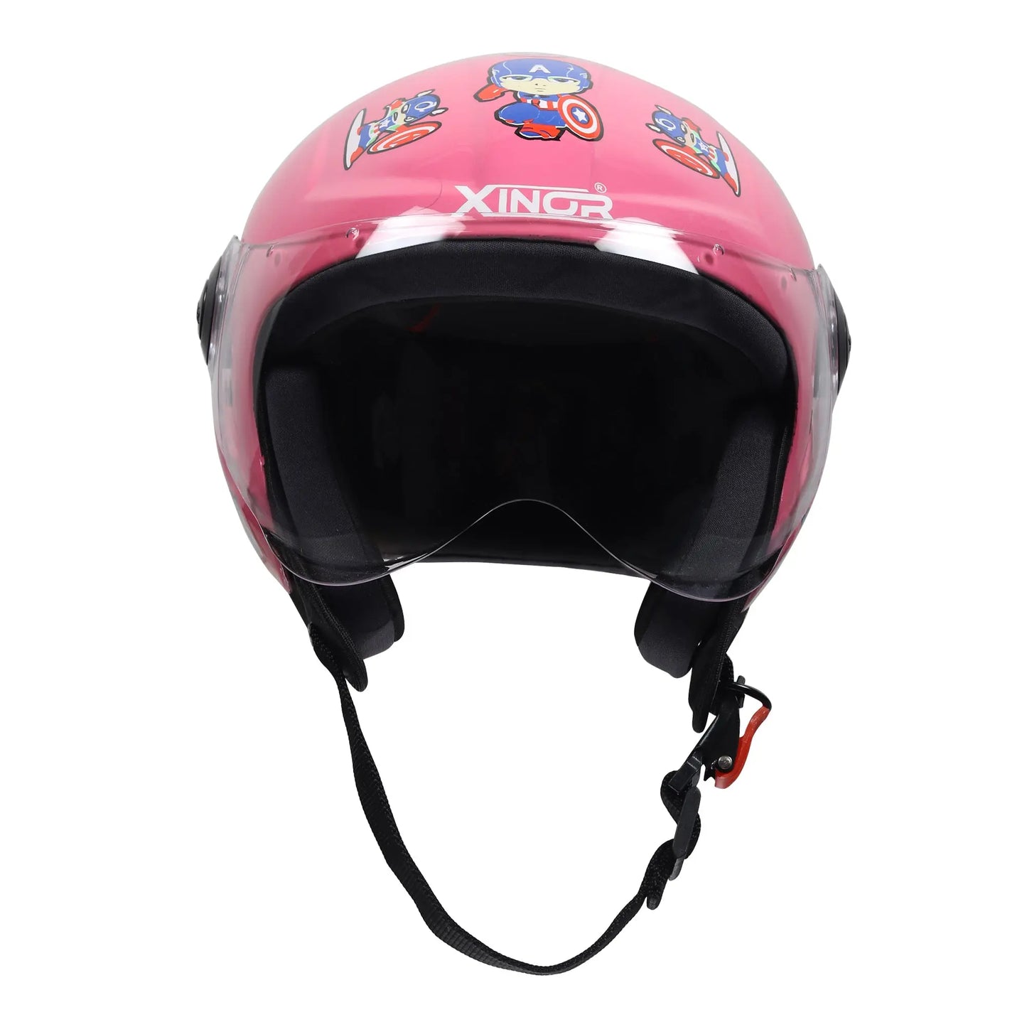 Kids' Open-Face Helmet by Xinor with Captain America Sticker – ISI Certified (Pink) Xinor HelmetXinor Helmet ISI Certified By Xinor