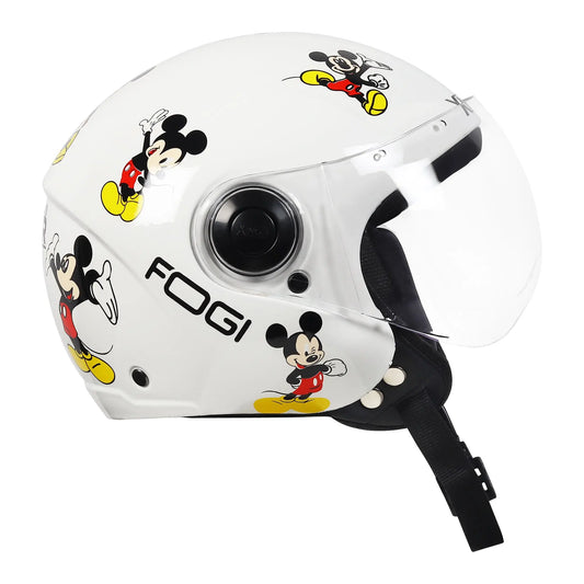 Kids Motorcycling Helmet ISI Certified Ages 6-14 Years Mickey Mouse Design - XS (White) - Xinor Helmet