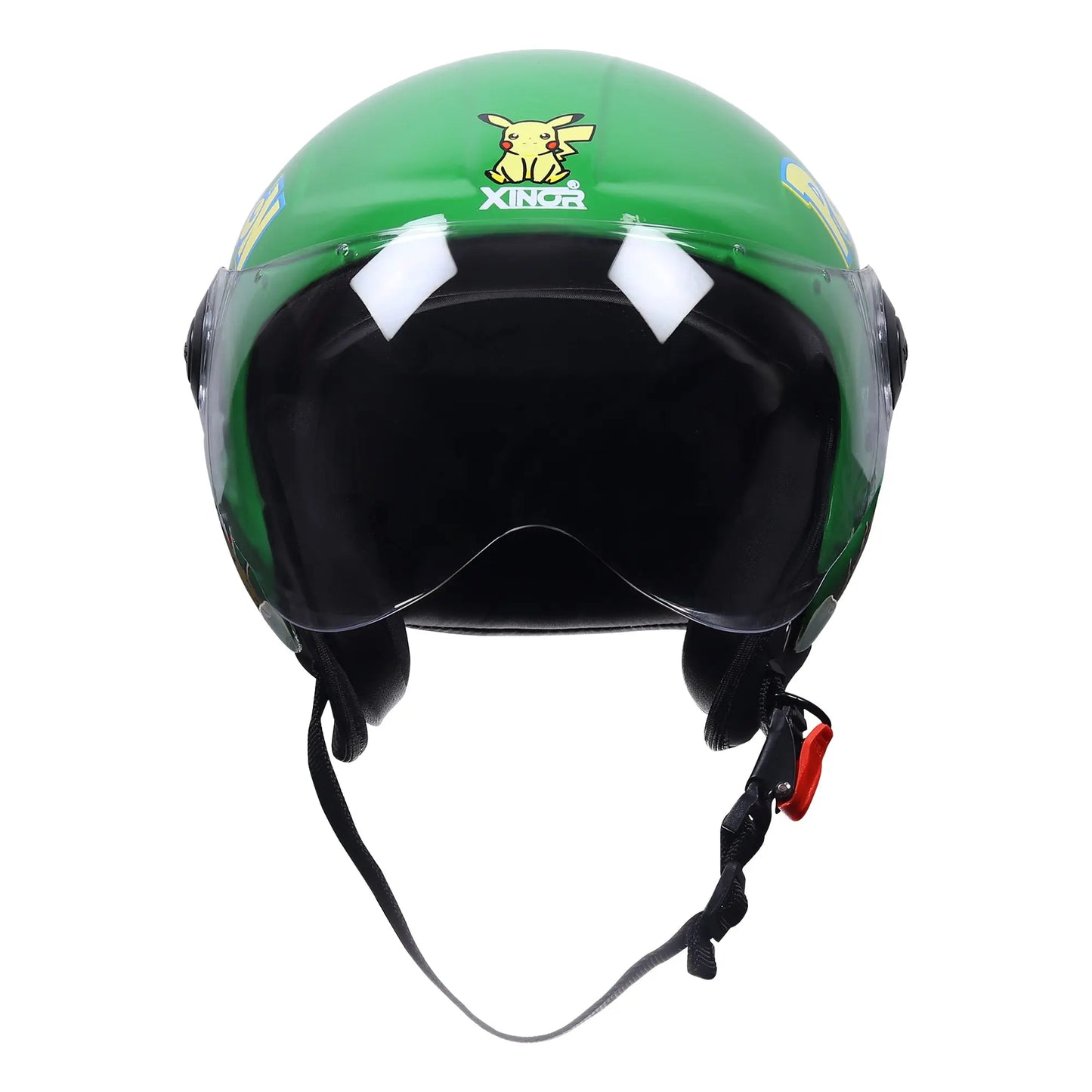 Xinor Kids' Open-Face Motorcycle Helmet – Pokémon Sticker Design (ISI Certified) - Green Xinor HelmetXinor Helmet ISI Certified By Xinor