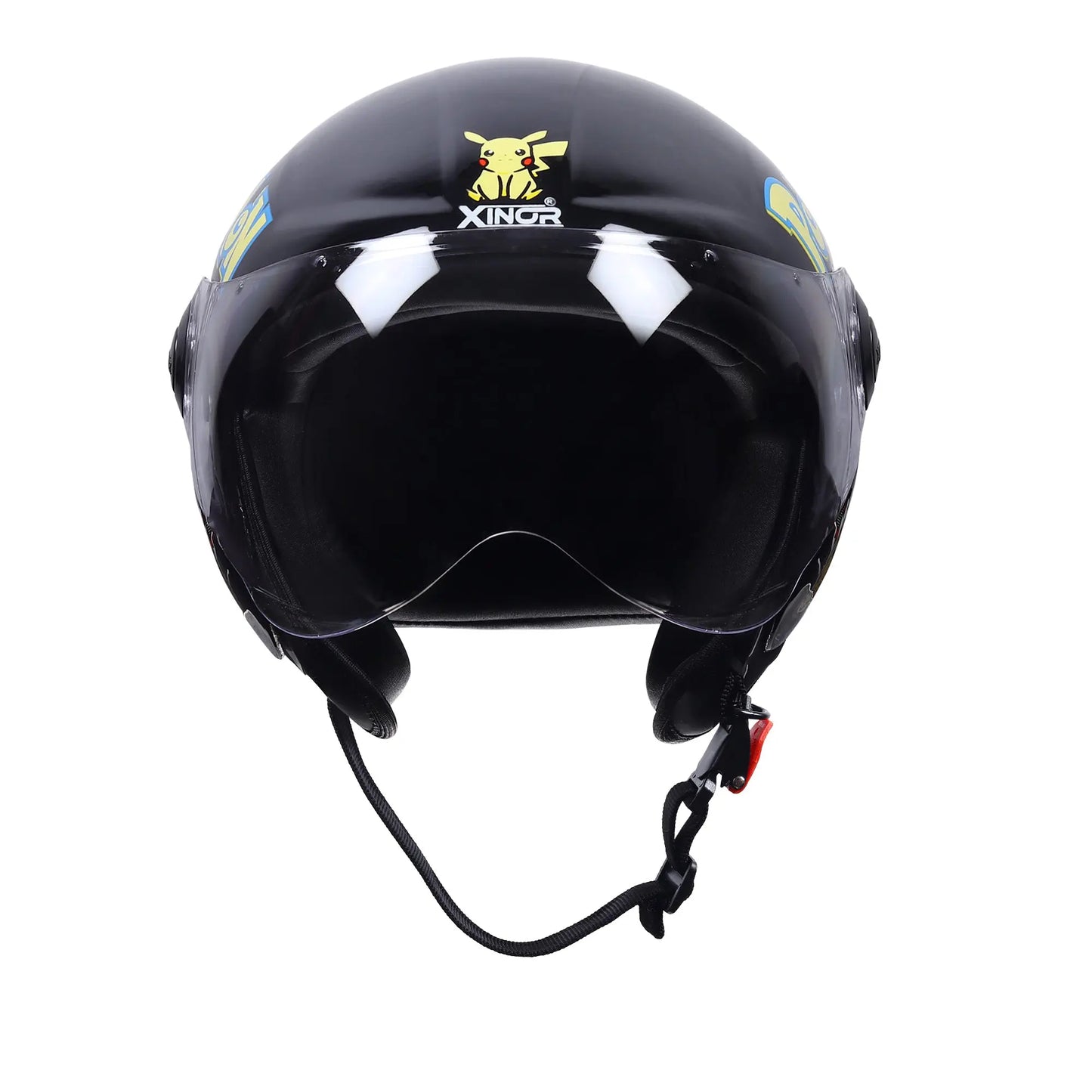 Xinor Kids' Open-Face Motorcycle Helmet – Pokémon Sticker Design (ISI Certified) - Black Xinor HelmetXinor Helmet ISI Certified By Xinor