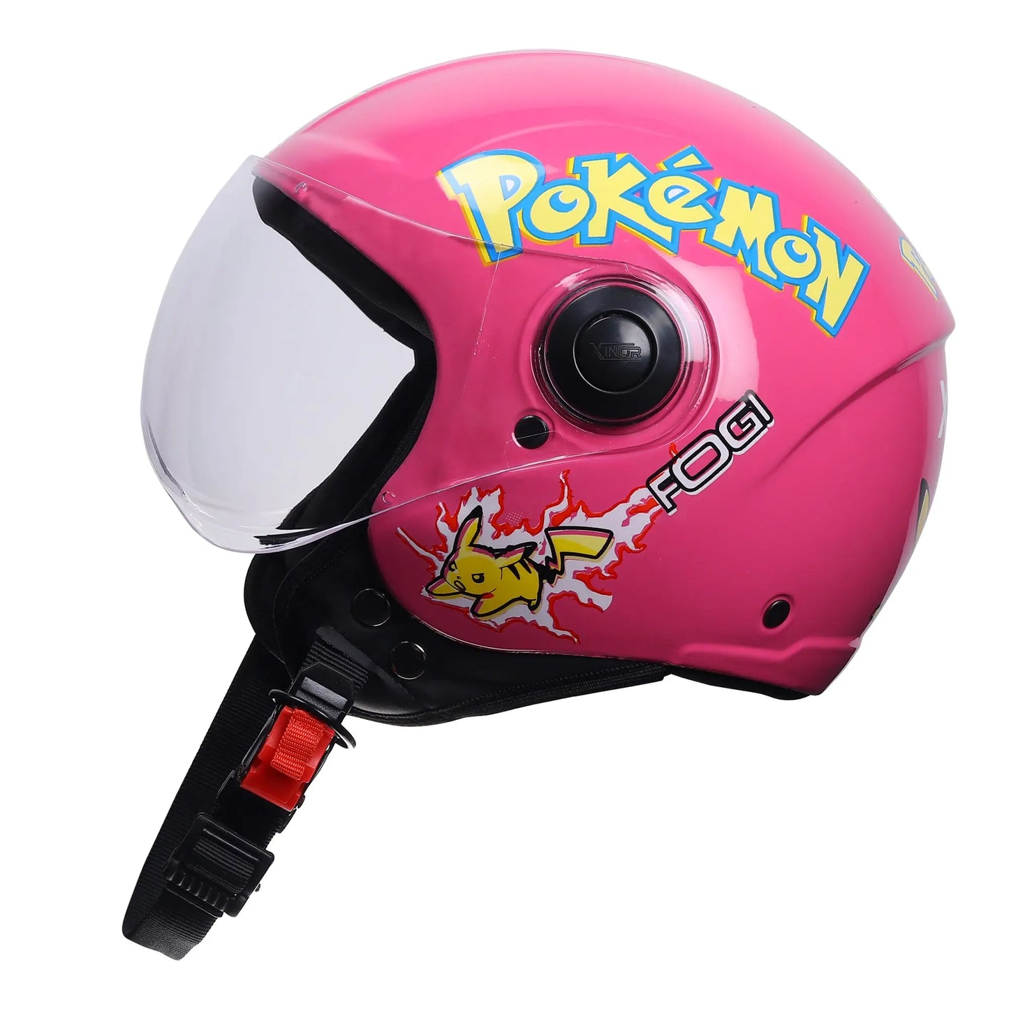 Xinor Kids' Open-Face Motorcycle Helmet – Pokémon Sticker Design (ISI Certified) - Pink Xinor HelmetXinor Helmet ISI Certified By Xinor