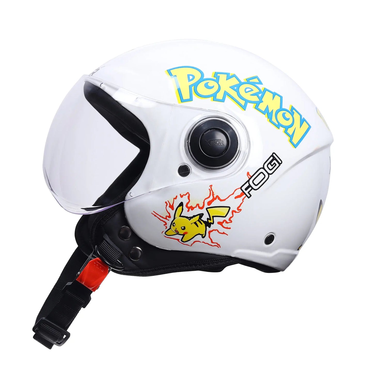 Xinor Kids' Open-Face Motorcycle Helmet – Pokémon Sticker Design (ISI Certified) - White Xinor HelmetXinor Helmet ISI Certified By Xinor