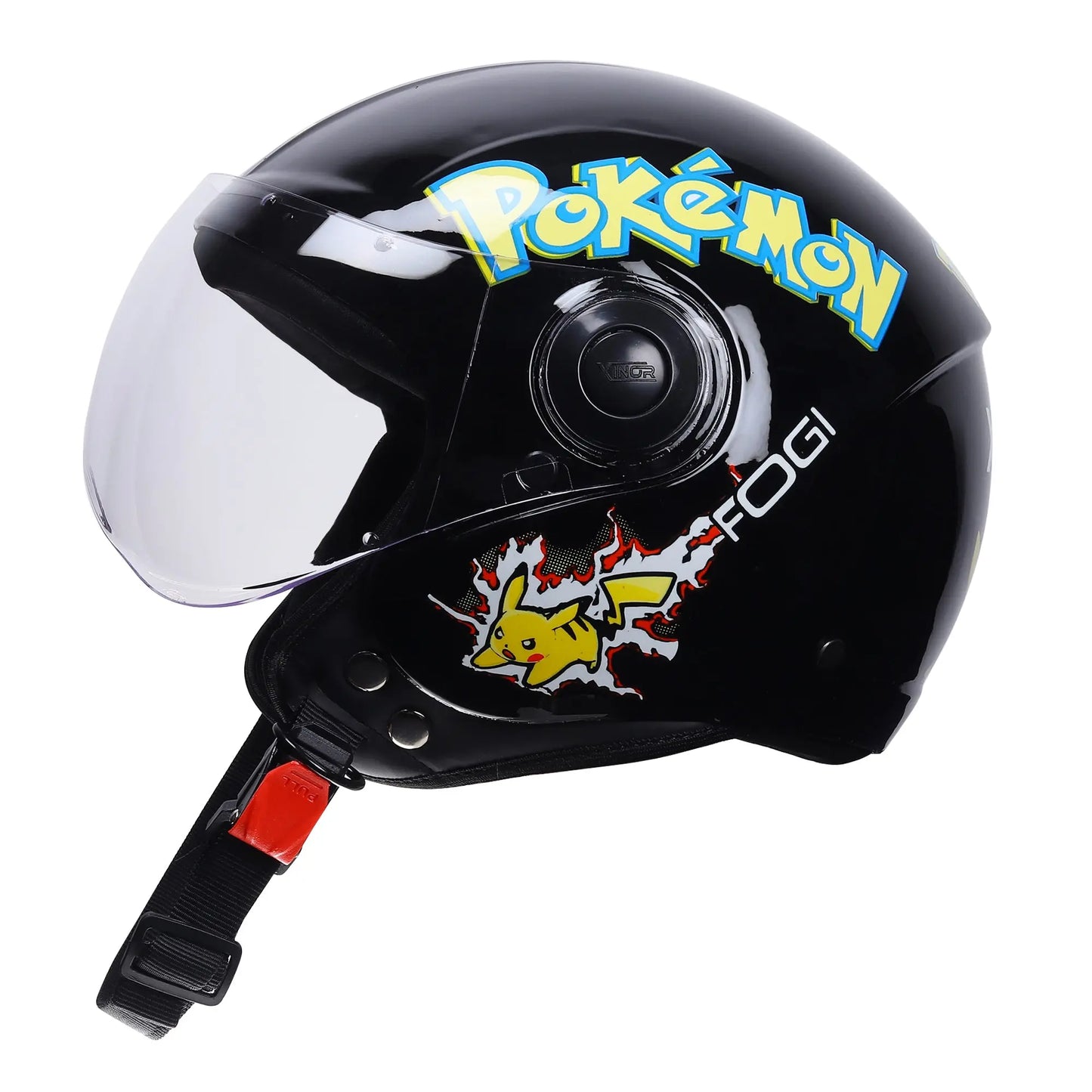 Xinor Kids' Open-Face Motorcycle Helmet – Pokémon Sticker Design (ISI Certified) - Black Xinor HelmetXinor Helmet ISI Certified By Xinor