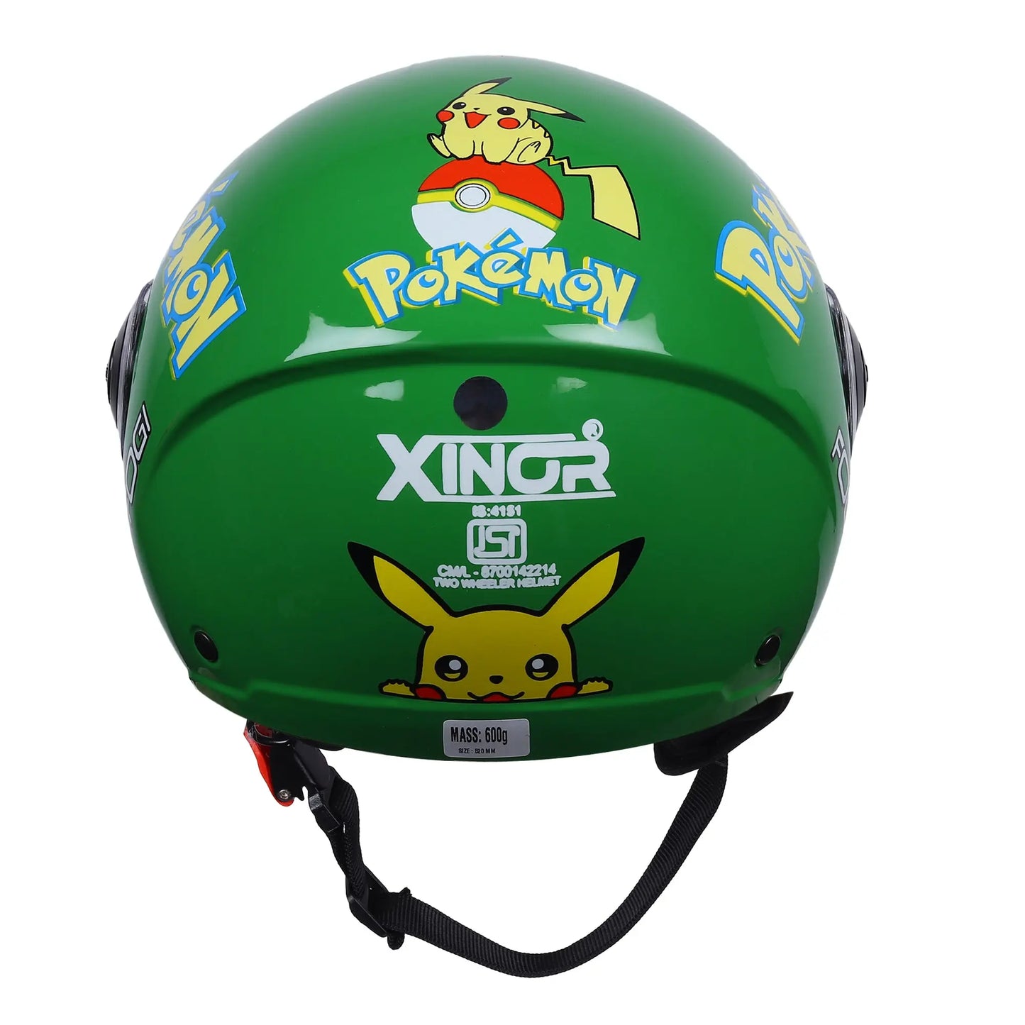 Xinor Kids' Open-Face Motorcycle Helmet – Pokémon Sticker Design (ISI Certified) - Green Xinor HelmetXinor Helmet ISI Certified By Xinor