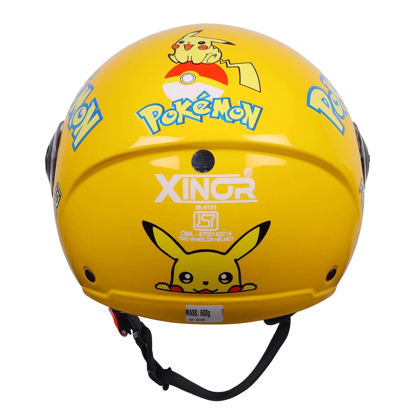 Xinor Kids' Open-Face Motorcycle Helmet – Pokémon Sticker Design (ISI Certified) - Yellow Xinor HelmetXinor Helmet ISI Certified By Xinor