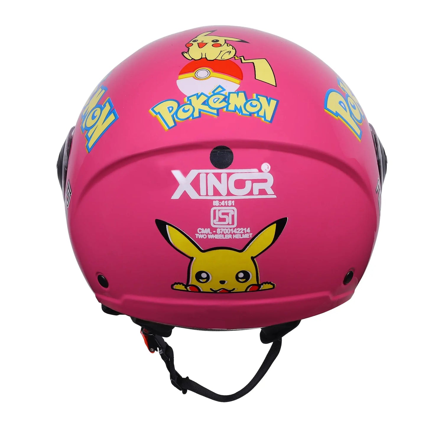 Xinor Kids' Open-Face Motorcycle Helmet – Pokémon Sticker Design (ISI Certified) - Pink Xinor HelmetXinor Helmet ISI Certified By Xinor