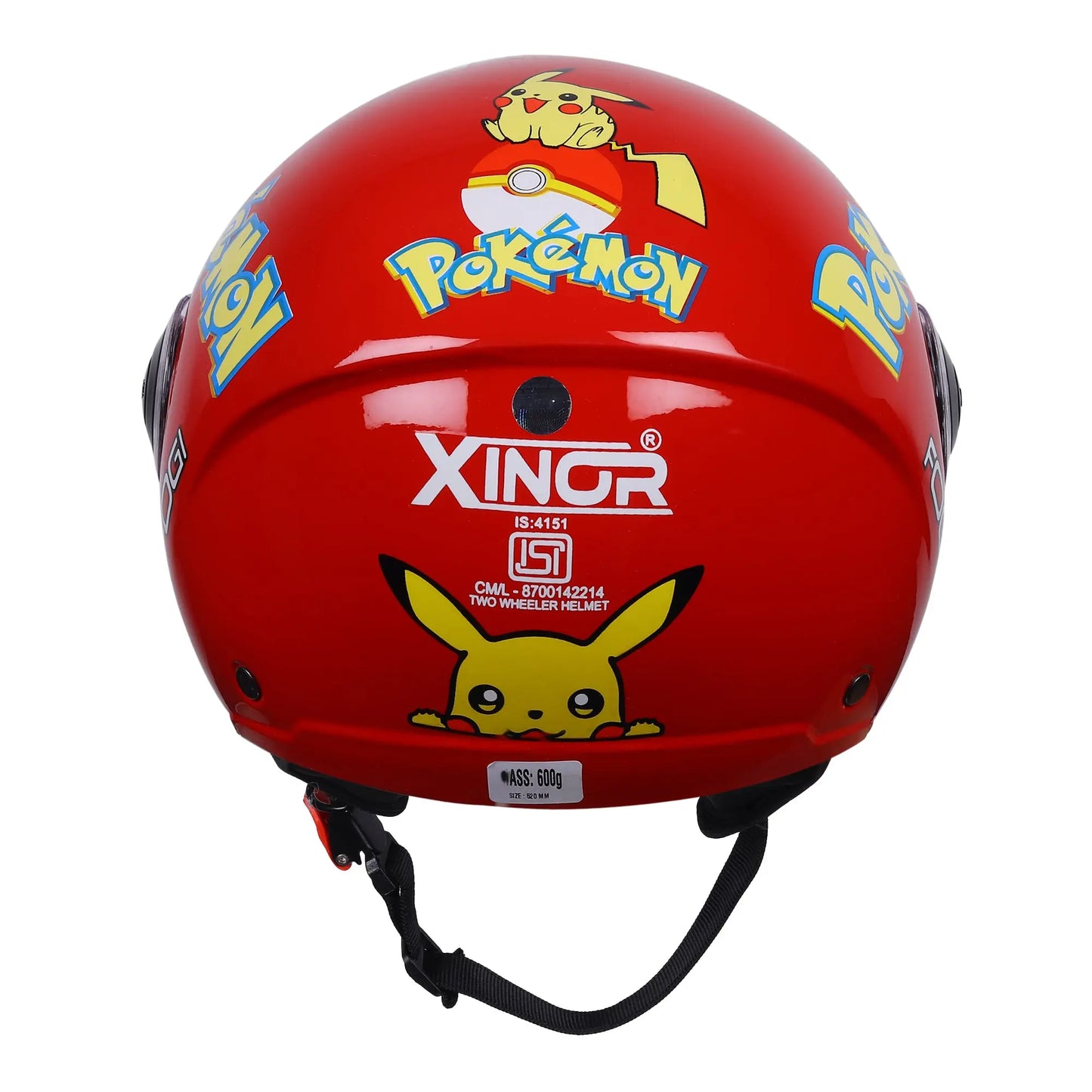 Xinor Kids' Open-Face Motorcycle Helmet – Pokémon Sticker Design (ISI Certified) - Red Xinor HelmetXinor Helmet ISI Certified By Xinor