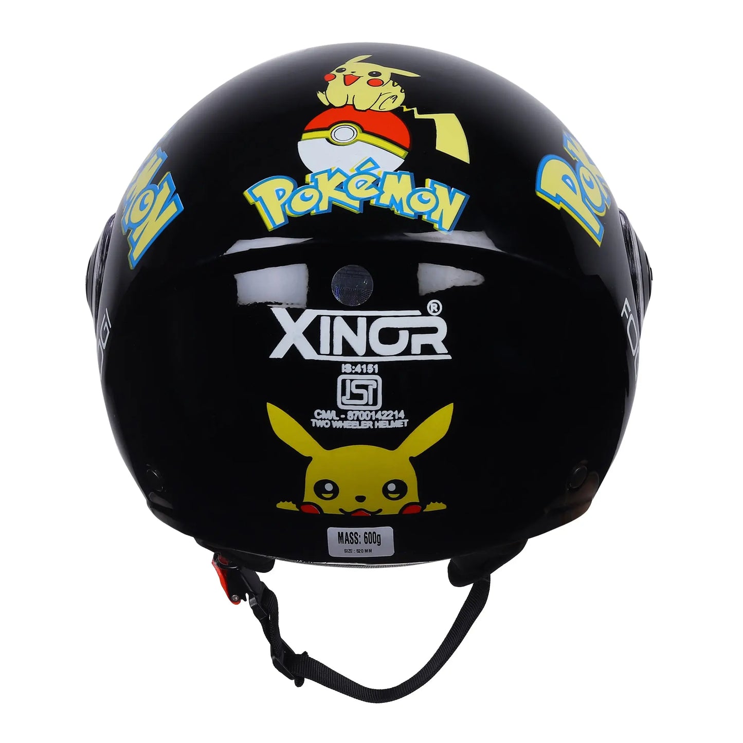 Xinor Kids' Open-Face Motorcycle Helmet – Pokémon Sticker Design (ISI Certified) - Black Xinor HelmetXinor Helmet ISI Certified By Xinor