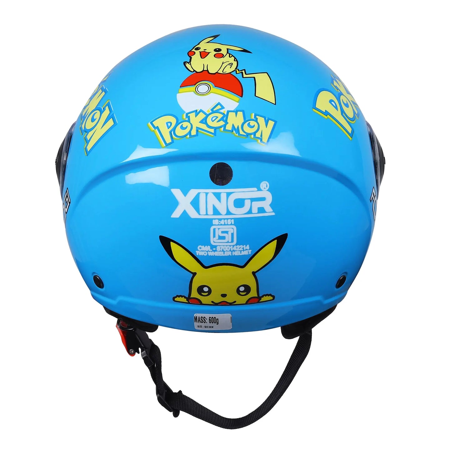 Xinor Kids' Open-Face Motorcycle Helmet – Pokémon Sticker Design (ISI Certified) - Blue Xinor HelmetXinor Helmet ISI Certified By Xinor
