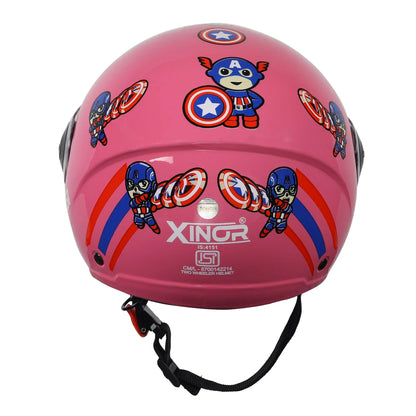 Kids' Open-Face Helmet by Xinor with Captain America Sticker – ISI Certified (Pink) Xinor HelmetXinor Helmet ISI Certified By Xinor