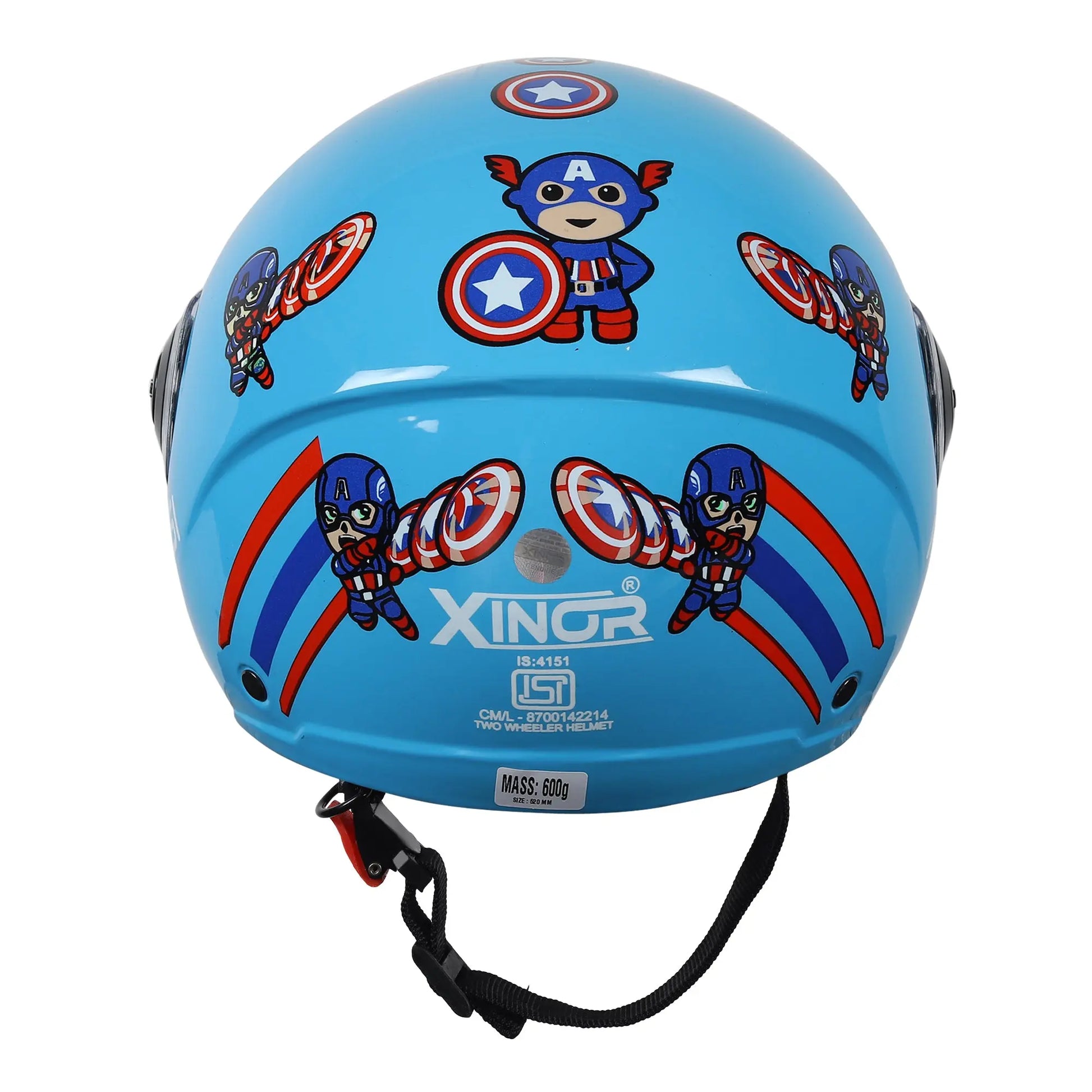 Kids' Open-Face Helmet by Xinor with Captain America Sticker – ISI Certified (Blue) Xinor HelmetXinor Helmet ISI Certified By Xinor