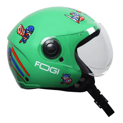 Kids' Open-Face Helmet by Xinor with Captain America Sticker – ISI Certified (Green) Xinor HelmetXinor Helmet ISI Certified By Xinor