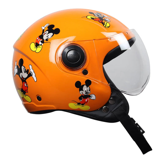 Kids Motorcycling Helmet ISI Certified Ages 6-14 Years Mickey Mouse Design - Xs (Orange) XinorXinor Helmet ISI Certified By Xinor