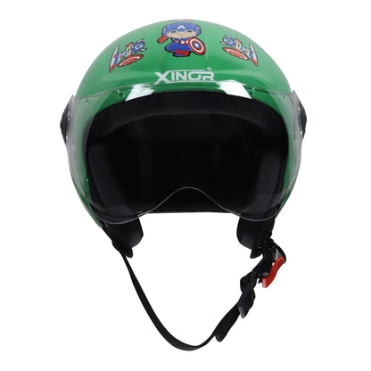 Kids' Open-Face Helmet by Xinor with Captain America Sticker – ISI Certified (Green) Xinor HelmetXinor Helmet ISI Certified By Xinor