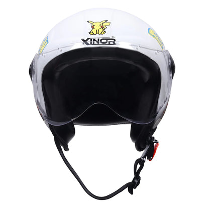 Xinor Kids' Open-Face Motorcycle Helmet – Pokémon Sticker Design (ISI Certified) - White Xinor HelmetXinor Helmet ISI Certified By Xinor