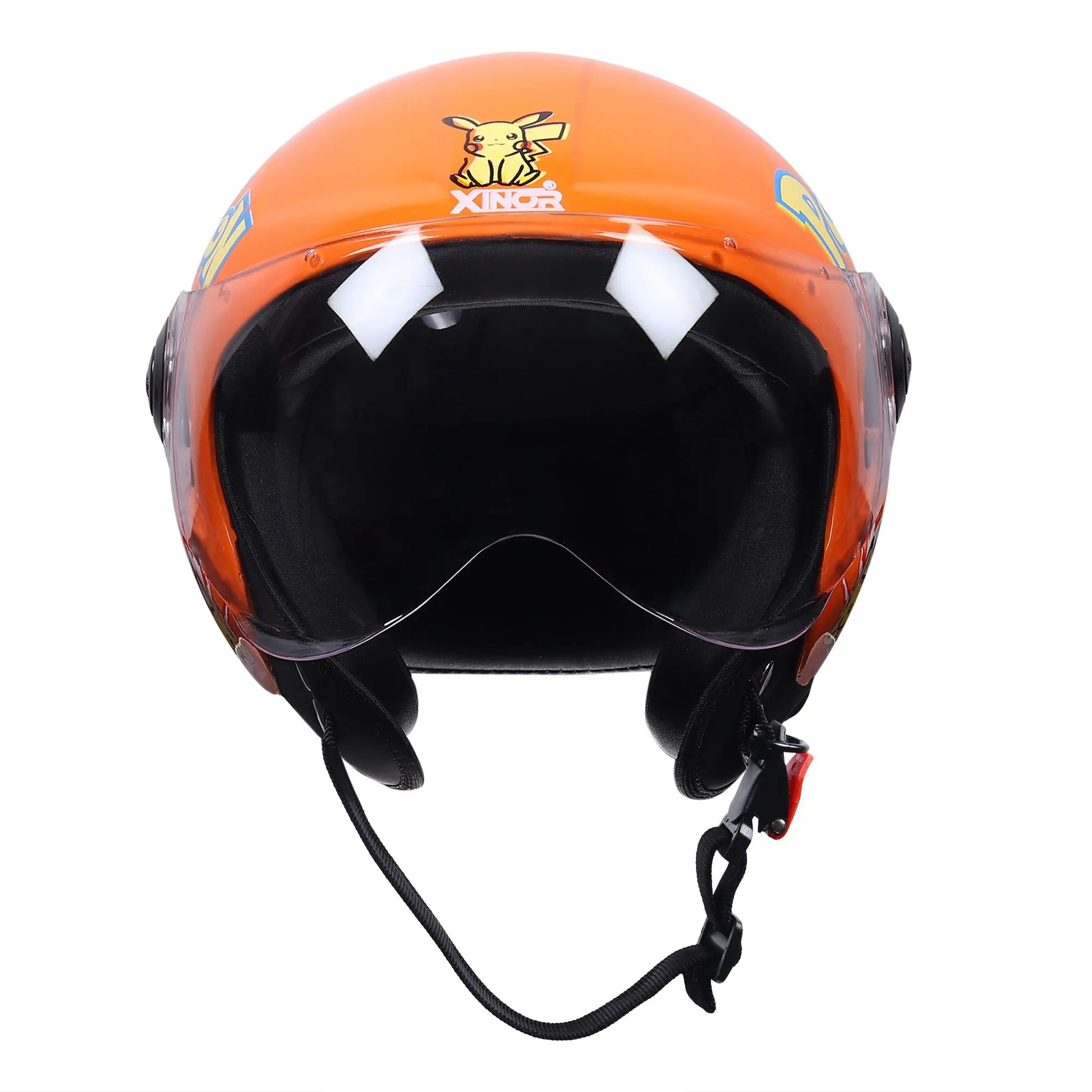 Xinor Kids' Open-Face Motorcycle Helmet – Pokémon Sticker Design (ISI Certified) - Orange Xinor HelmetXinor Helmet ISI Certified By Xinor