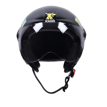 Xinor Kids' Open-Face Motorcycle Helmet – Pokémon Sticker Design (ISI Certified) - Black Xinor HelmetXinor Helmet ISI Certified By Xinor