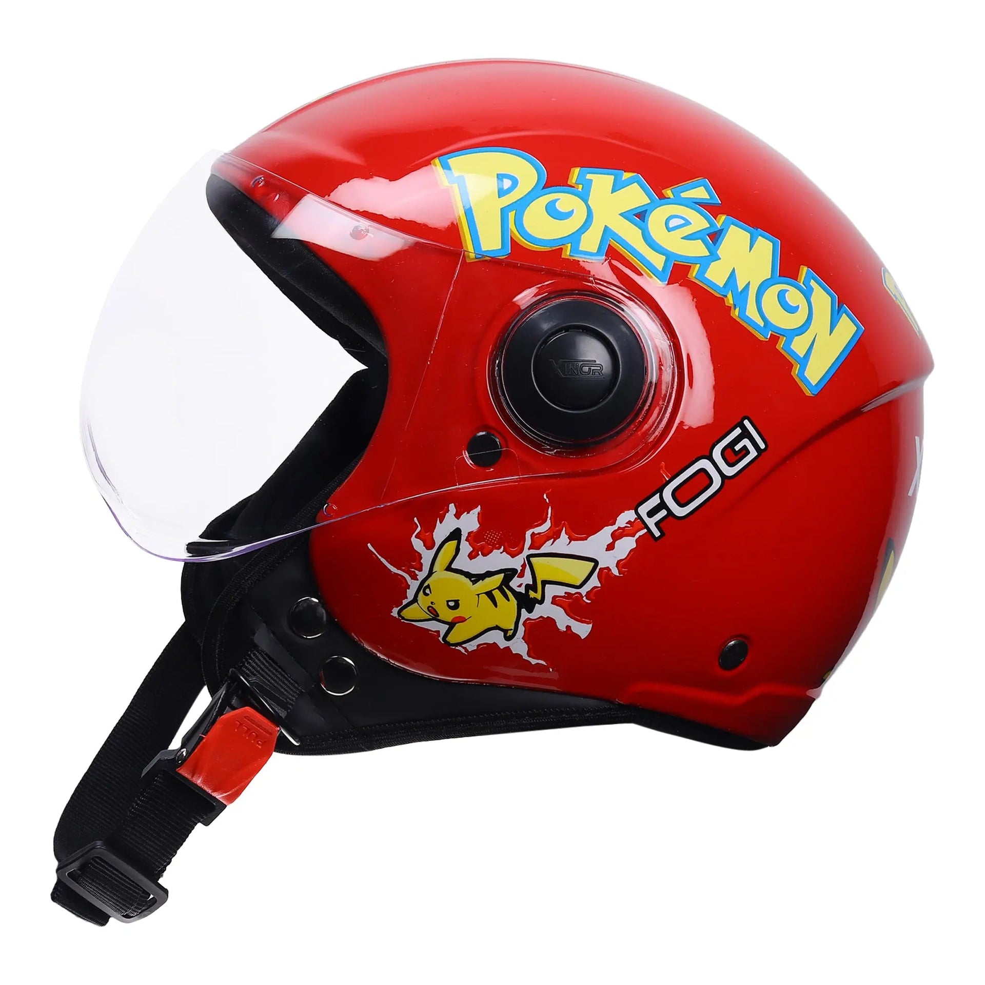 Xinor Kids' Open-Face Motorcycle Helmet – Pokémon Sticker Design (ISI Certified) - Red