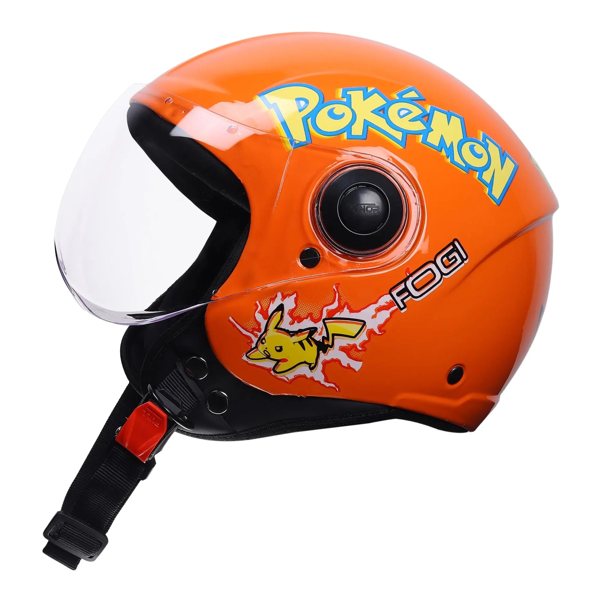 Xinor Kids' Open-Face Motorcycle Helmet – Pokémon Sticker Design (ISI Certified) - Orange Xinor HelmetXinor Helmet ISI Certified By Xinor