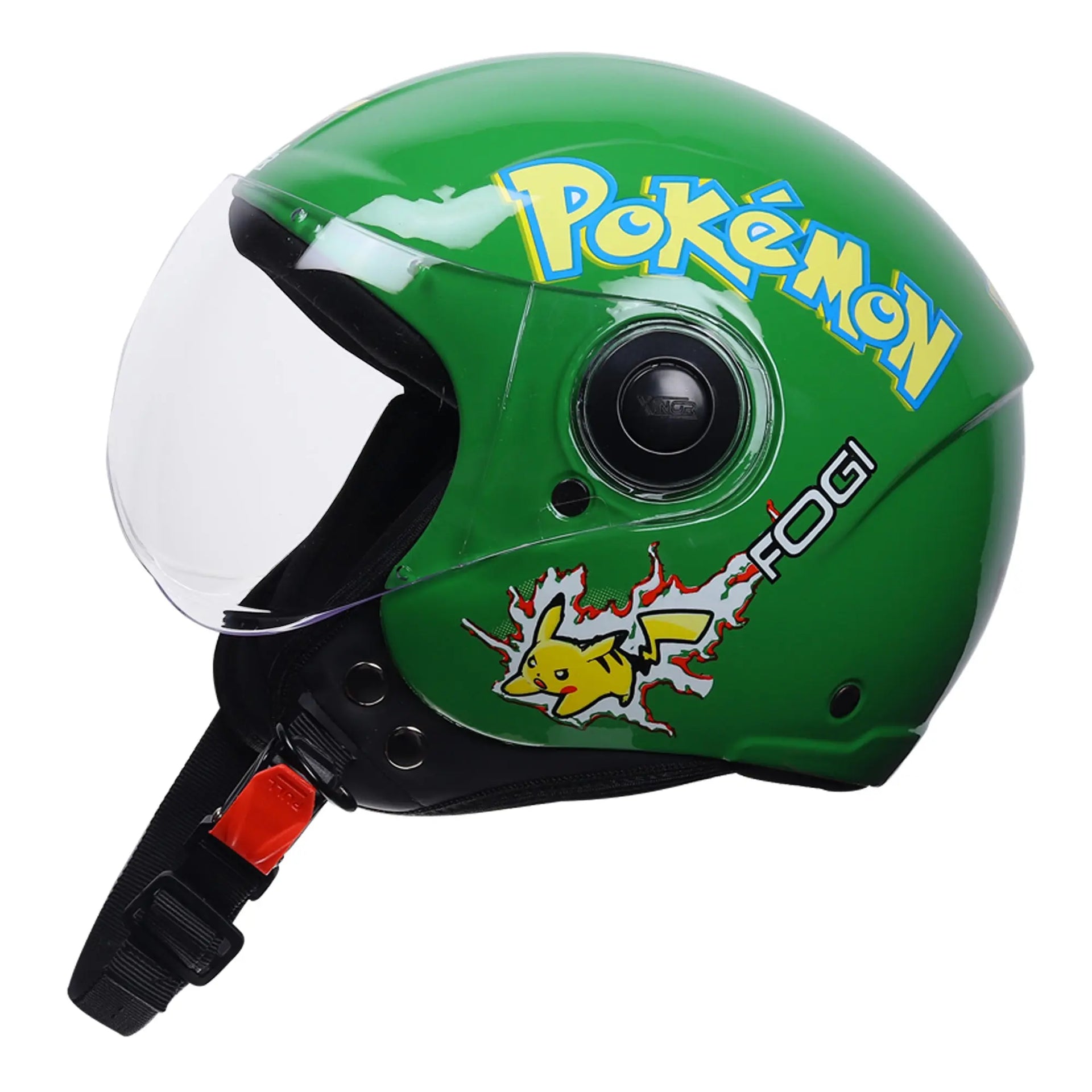 Xinor Kids' Open-Face Motorcycle Helmet – Pokémon Sticker Design (ISI Certified) - Green