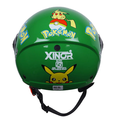 Xinor Kids' Open-Face Motorcycle Helmet – Pokémon Sticker Design (ISI Certified) - Green Xinor HelmetXinor Helmet ISI Certified By Xinor